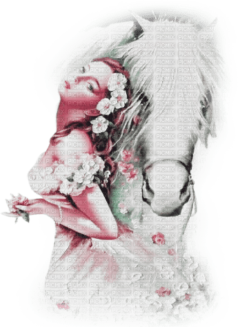 soave woman horse flowers pink green
