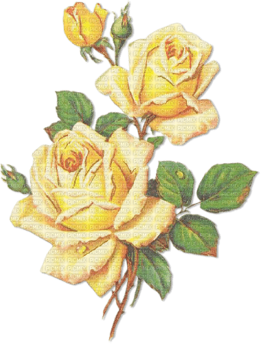 soave deco rose branch vintage yellow green - PNG gratuit