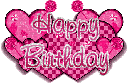 glitter pink happy birthday text hearts cute - GIF animado gratis
