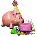 Pig eating birthday cake animated gif - GIF เคลื่อนไหวฟรี