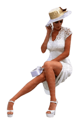 Kaz_Creations Woman Femme White With Hat - PNG gratuit