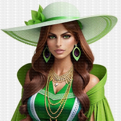 Woman in green. Hat. Leila - gratis png