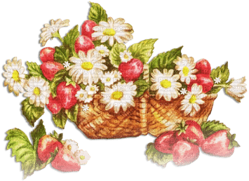 soave deco strawberry vintage fruit basket flowers - Free PNG