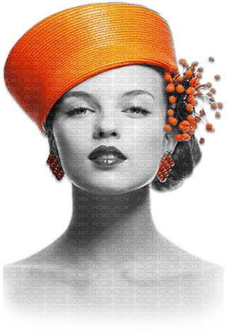 soave woman fashion autumn hat black white  orange - PNG gratuit