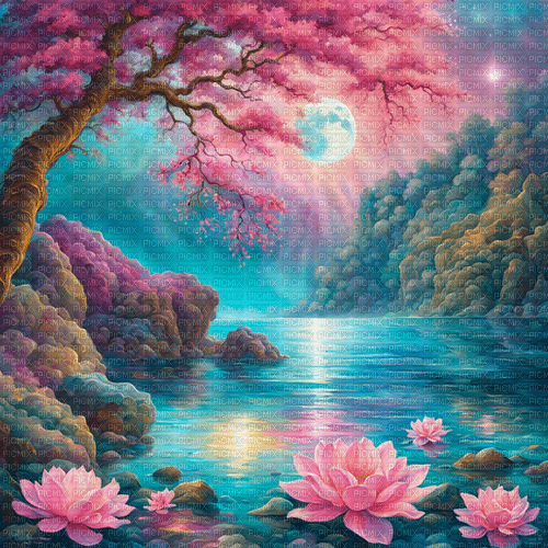 springtimes background  fantasy lake - 免费PNG