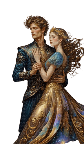 fantasy couple blue gold - PNG gratuit