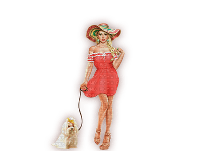 minou-woman-and dog-red - PNG gratuit