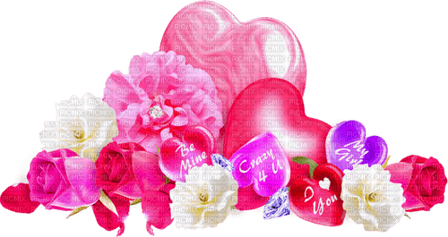 Hearts.Roses.Flowers.Text.Pink.Red.Purple - png gratuito