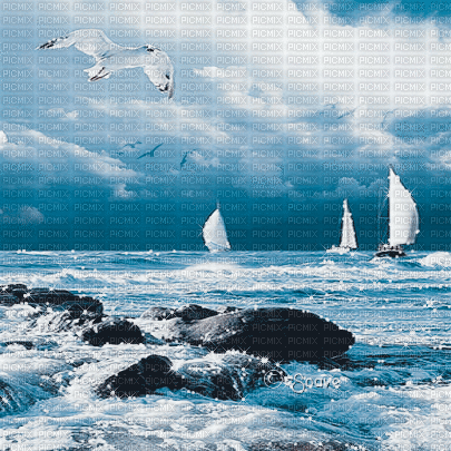 soave background animated summer sea boat blue - GIF เคลื่อนไหวฟรี