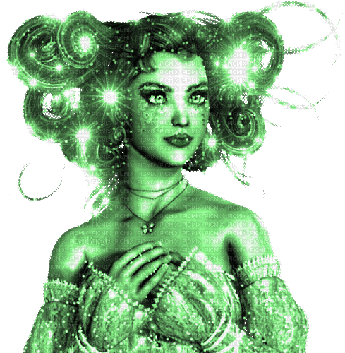 Y.A.M._Fantasy woman girl green - GIF animé gratuit