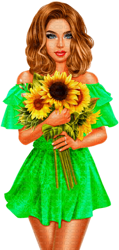 Woman And Sunflowers - фрее пнг