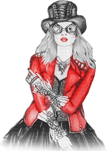 soave woman steampunk black white red - 免费PNG