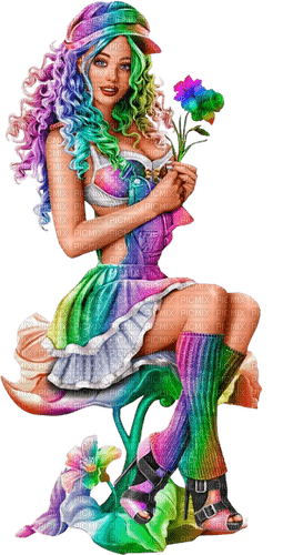 rainbow girl flowers woman femme - png ฟรี
