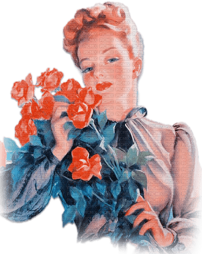 soave woman vintage flowers rose blue orange - 無料png