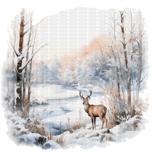 ♥❀❀❀❀ sm3 winter landscape white deer - gratis png