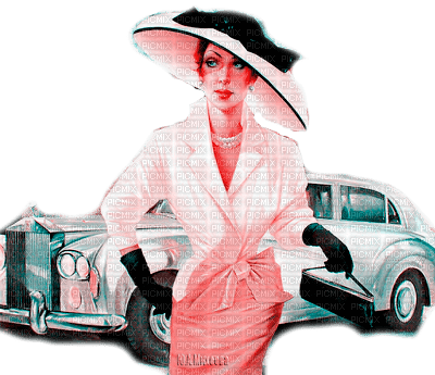 Y.A.M._Vintage retro Lady car - δωρεάν png