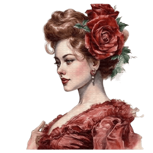 loly33 femme vintage fleur rose - gratis png
