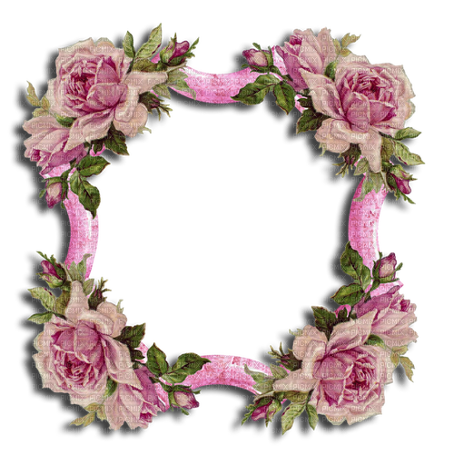 kikkapink pink frame vintage deco scrap roses - PNG gratuit
