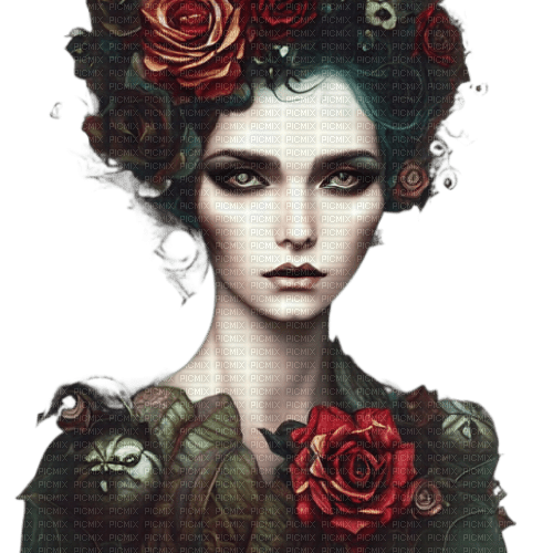 kikkapink dark gothic woman flower rose - Free PNG