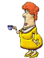 woman grandma coffee fun cartoon   gif anime animated animation tube human person people - Бесплатный анимированный гифка