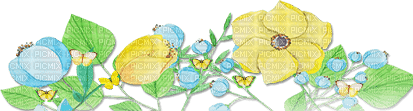 soave deco flowers border spring blue yellow green - Free PNG