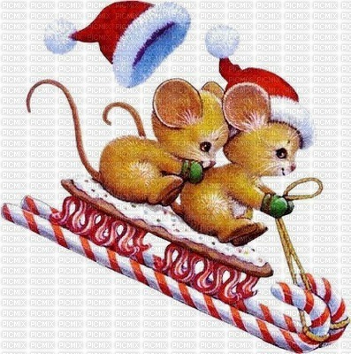 Christmas Mice on Candy Cane Sled - PNG gratuit