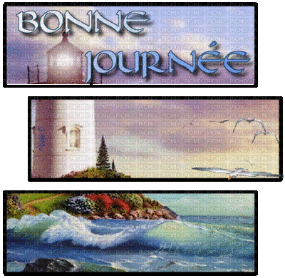 text bonne journee lettre letter deco  friends family gif anime animated animation tube sea mer lighthouse paysage fond ete - Free animated GIF
