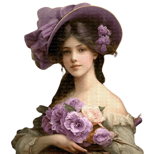 Женщина с цветами винтаж - png grátis