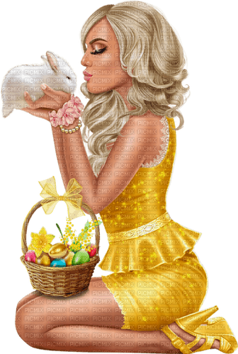 Woman with her rabbit. Easter. Leila - 免费PNG