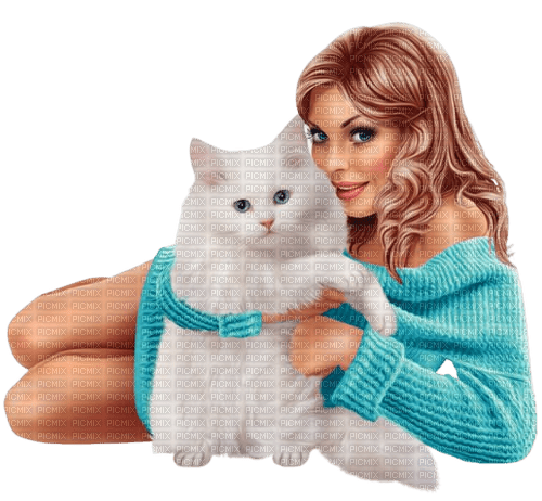 Femme avec un chat - png gratis