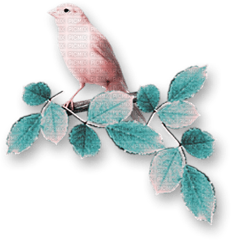 soave deco bird branch leaves spring pink teal - PNG gratuit