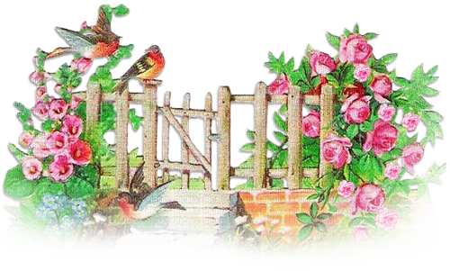 soave deco vintage spring fence garden flowers - 無料png