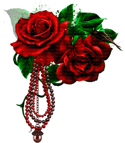 Roses.Beads.Green.Brown.Red - nemokama png
