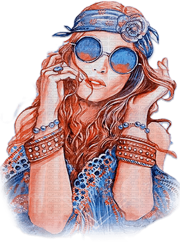soave woman summer sunglasses hippie blue orange - PNG gratuit