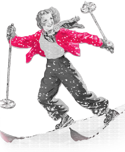 soave woman vintage winter christmas ski sport - 免费PNG