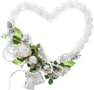Corazón y flores blancas - png grátis