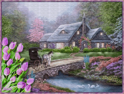 paysage fond printemps-été gif_andscape background spring Summer  water gif_tube_vintage - 無料のアニメーション GIF