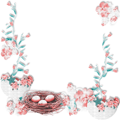 soave deco easter frame flowers eggs pink teal - Free PNG