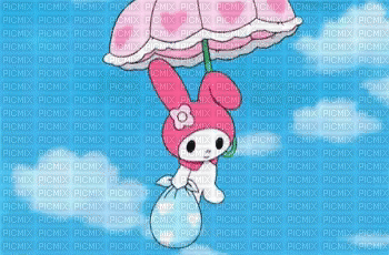 My Melody paracadute ombrello - parachute umbrella - 無料のアニメーション GIF