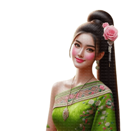 asian woman green pink - darmowe png