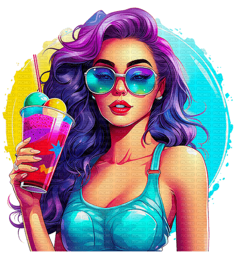 rainbow neon woman drink - безплатен png