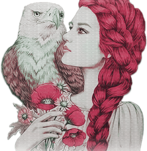 soave woman fantasy bird flowers pink green - δωρεάν png