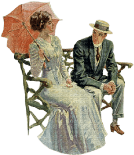 vintage couple sitting umbrella - png gratis
