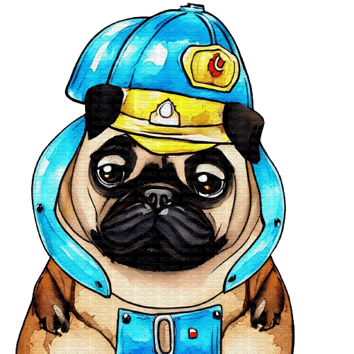 kikkapink cute pug watercolor  fireman funny - ilmainen png