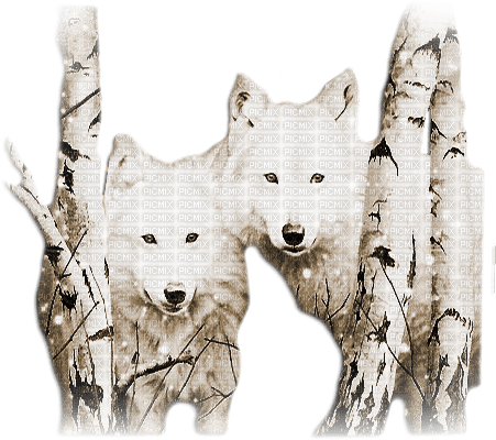 soave winter animals wolf tree deco  sepia - Free PNG