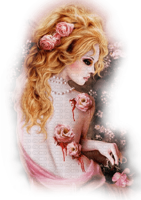 woman blonde roses - Free PNG