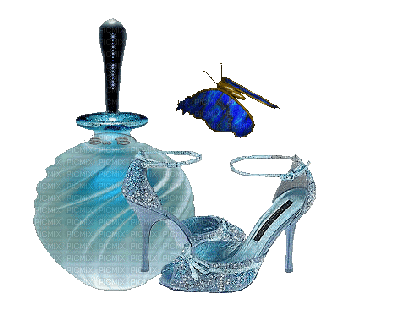 Blue Heel with Perfume and Butterfly - Free animated GIF