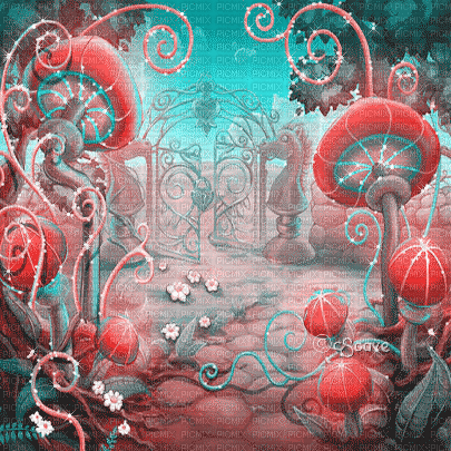 soave background animated mushrooms  pink teal - 免费动画 GIF