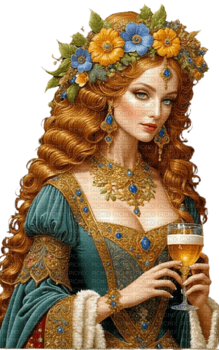 fantasy woman teal blue orange drink - png gratuito