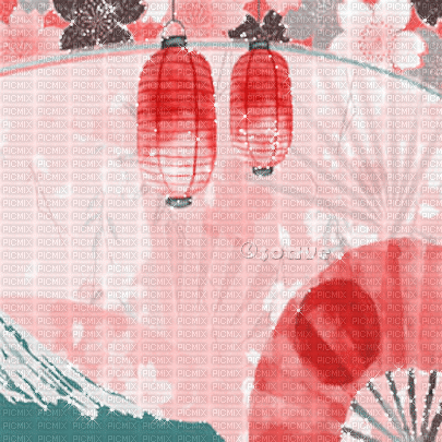 soave background oriental lantern fan pink TEAL - Бесплатный анимированный гифка